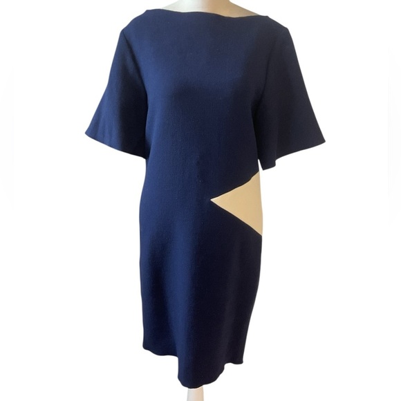 Roksanda Ilincic Blue White Wool Colorblock Sheath Dress Size US 4 - Picture 1 of 14